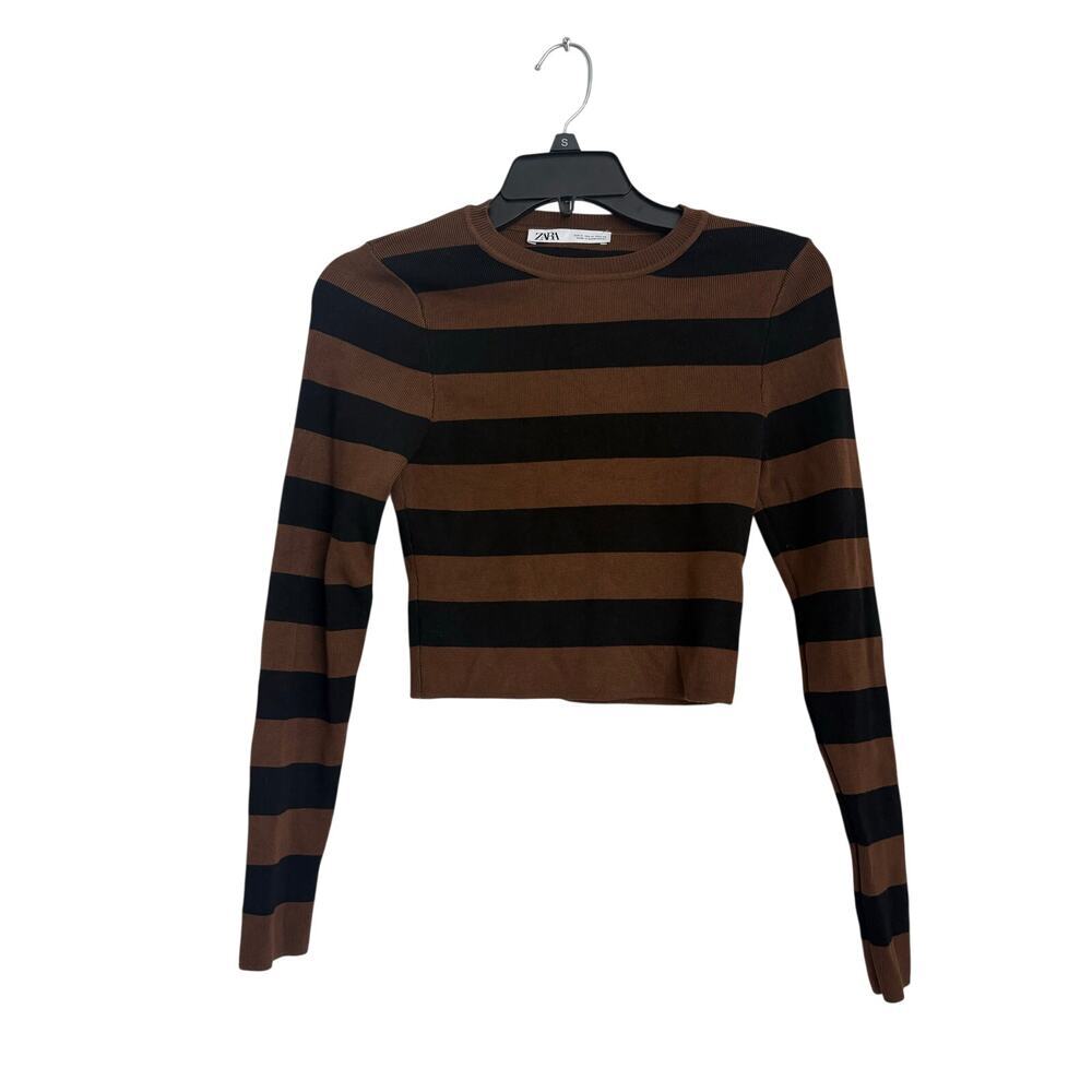 Zara Women’s Brown/Black Strioed Ribbed Sweater Size Medium